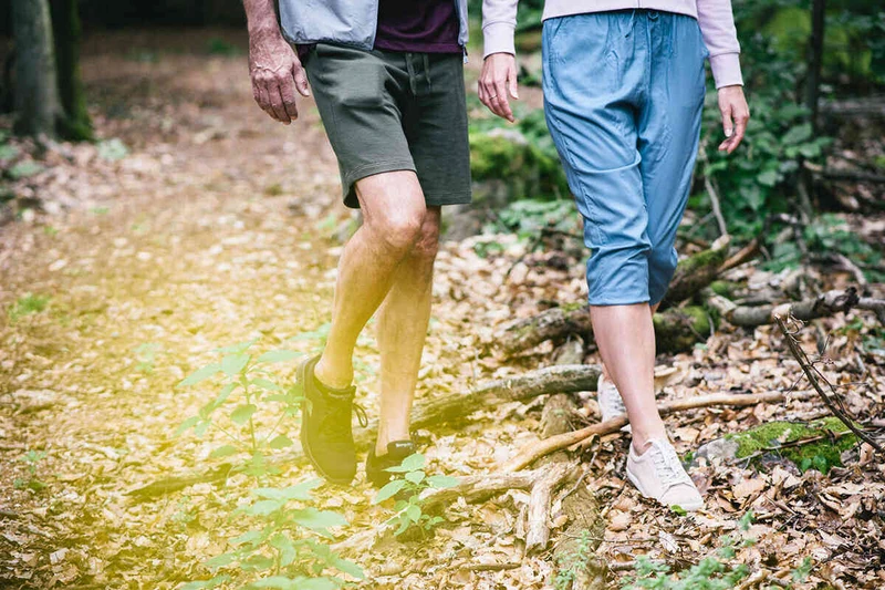 Zwei Personen gehen gemeinsam durch den Wald